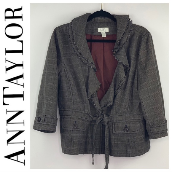 LOFT Jackets & Blazers - Ann Taylor Loft Plaid Belted Jacket Size 14